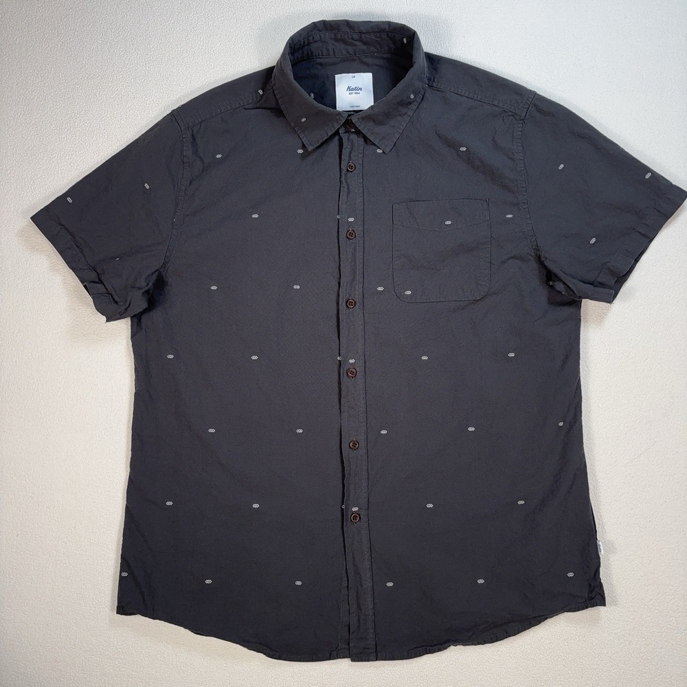 Katin Shirt Men's L Gray‎ Geometric Embroidery 100% Cotton Pocket Button Up